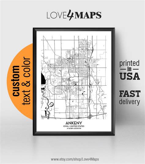 Ankeny Iowa Map Ankeny City Print Ankeny Poster Personalized Wedding