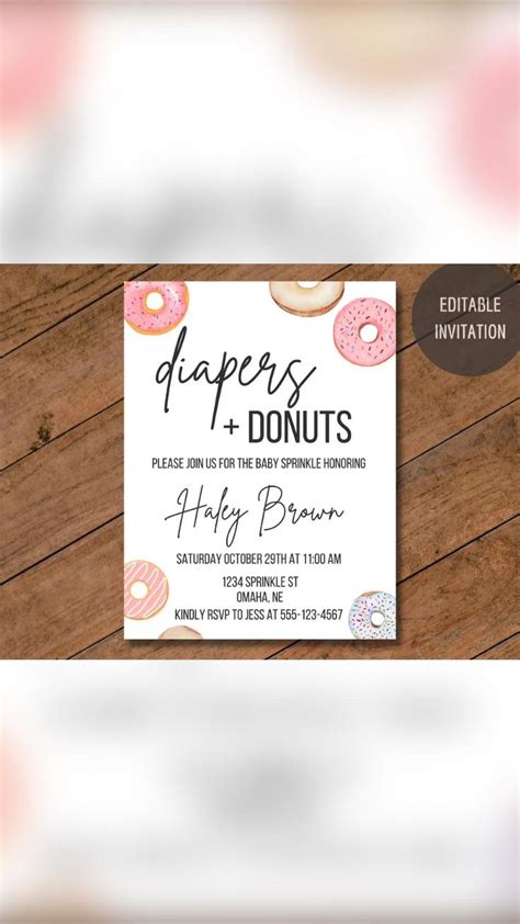 Diapers And Donuts Baby Sprinkle Invitation Customizable Template Canva