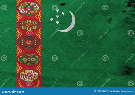 Flag Of Turkmenistan On Wooden Plate Background Grunge Turkmenistan