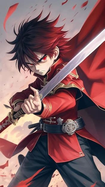 Premium AI Image | Angry anime boy with a sword in hand