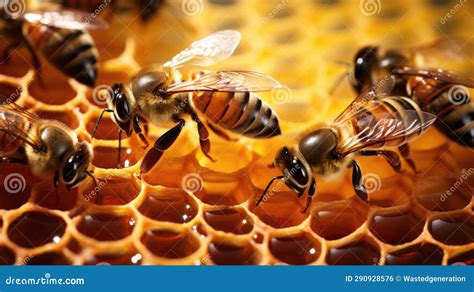 Busy Bees Creating Golden Honey In Their Vibrant Hive Together Stock Illustration