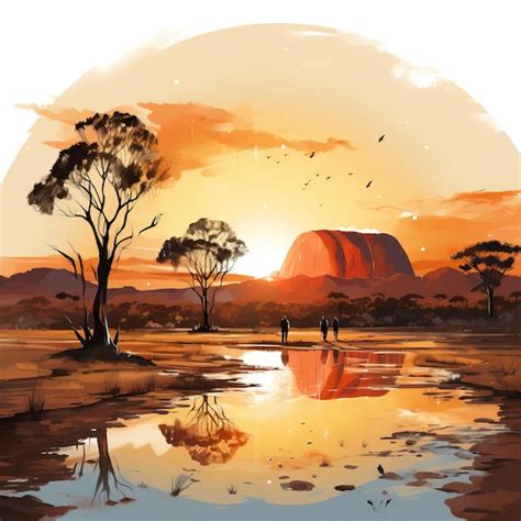 Premium Vector | Watercolor vector ayers rock sunset on white background