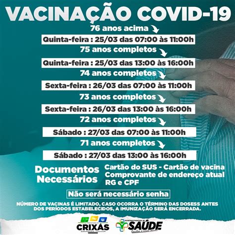 Calendário Vacinal Covid 19 Prefeitura De Crixás