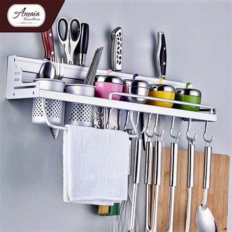 Amaia Furniture Wall Mounted Pot Pan Rack Multifunctional Kitchen