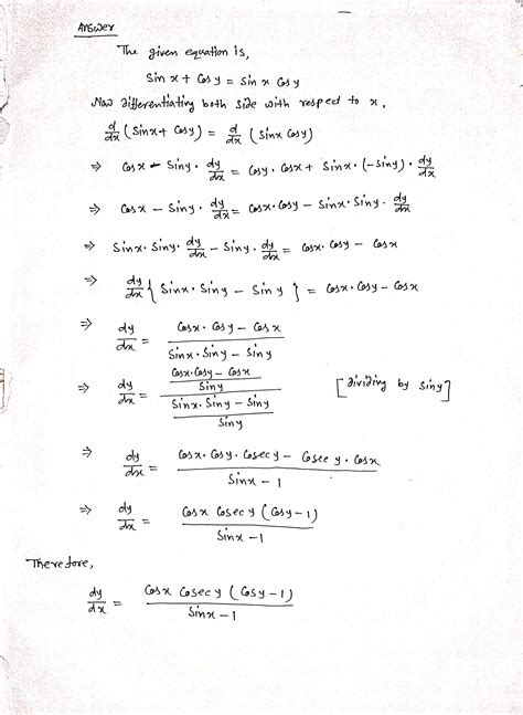 [solved] Find Dy Dx By Implicit Differentiation Sin X Cos Y Sin X