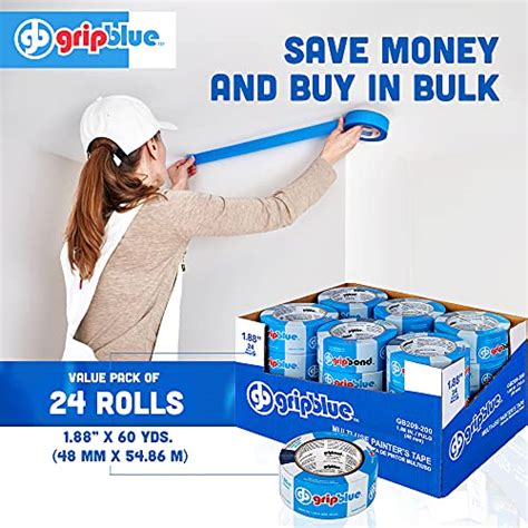 Gripblue Blue Painters Tape 2 Inch Wide Masking Tape Blue 1 88in X 60yds 24 Rolls Of Blue