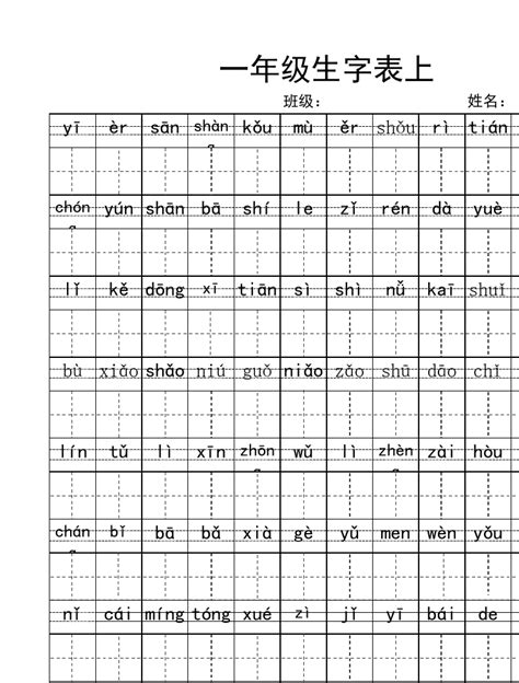 一年级上册生字表看拼音写汉字部编版word文档在线阅读与下载免费文档