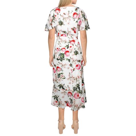 Adrianna Papell Womens Floral Flutter Sleeve Midi Dress