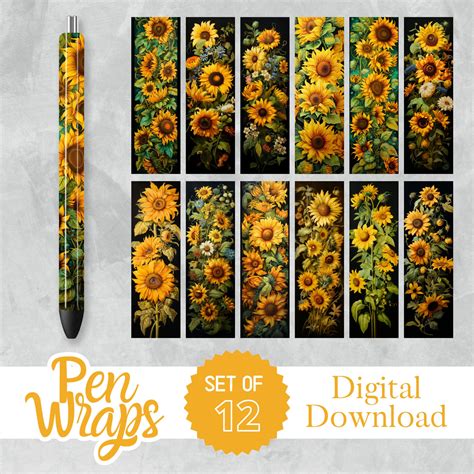 Set Of Sunflower Pen Wraps Pen Wrap Bundle Pen Wrap Design Design