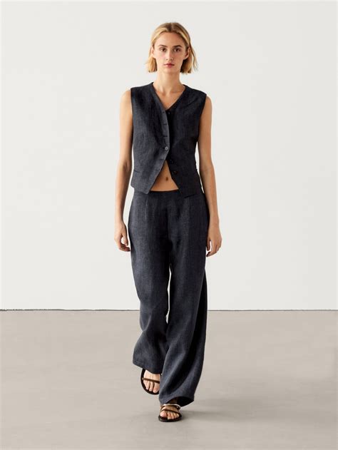 100 Linen Barrel Co Ord Trousers · Dark Navy · Dressy Massimo Dutti