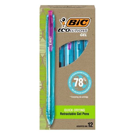 BIC Ecolutions Gel Pens, Ocean-Bound Recycled Plastic, 12-Count Pack ...