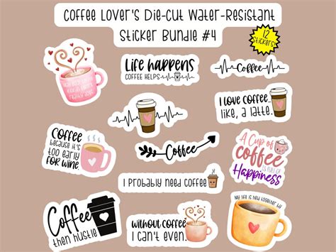 Coffee Lover S Sticker Bundle 4 Cute Coffee Sticker Pack Coffee Addict Stickers Coffee