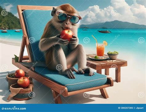 Monkeys Are Relaxing On The Beach Stock Illustration Illustration Of