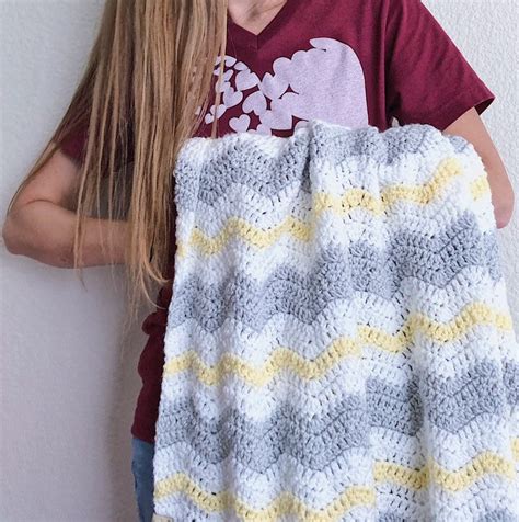 Crochet Baby Blanket Baby Blanket Yellow White And Gray Etsy