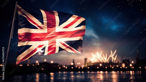 Guy Fawkes Night Bonfire Festive Background With United Kingdom Flag