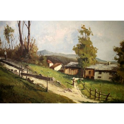 Grande Quadro Olio Tela Ugo Lombardo Paesaggio Campagna Figure Paese