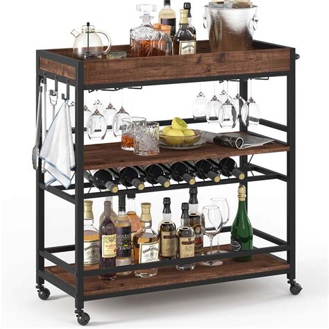 Bon Augure Bar Cart For The Home Rolling Home Bar Serving Cart On Wheels 3 Tier