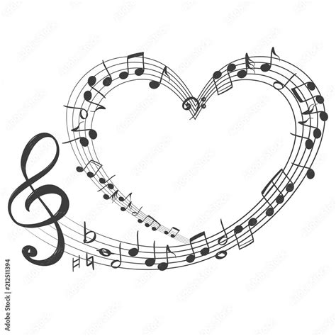 musical notes in the form of a heart icon, love music, hand drawn ...