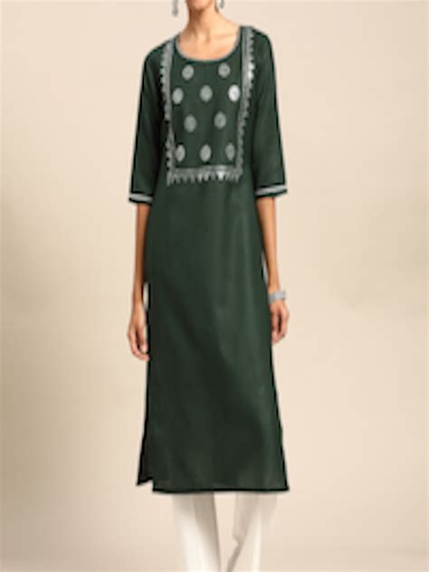 Buy Gerua By Libas Women Green Floral Embroidered Mirror Work Kurta