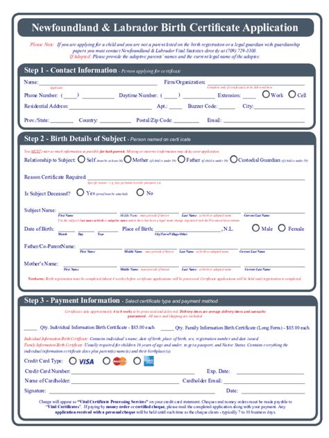 Fillable Online Newfoundland And Labrador Birth Certificate Application Fax Email Print Pdffiller