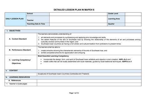 Dlp Mapeh 8 Vahajaka Detailed Lesson Plan In Mapeh 8 Daily Lesson Plan School Grade Level