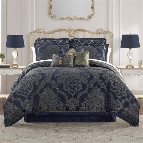 Waterford Vaughn 6 Piece Navy Damask Polyester Queen Comforter Set 6pavghnw41803qu The Home Depot