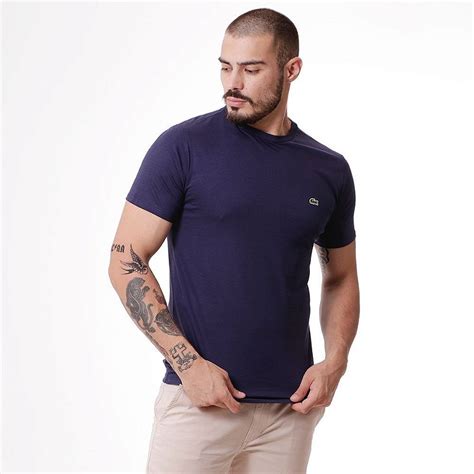 Camiseta Básica Lacoste Azul Marinho Logo Trad Pima Zeus Select