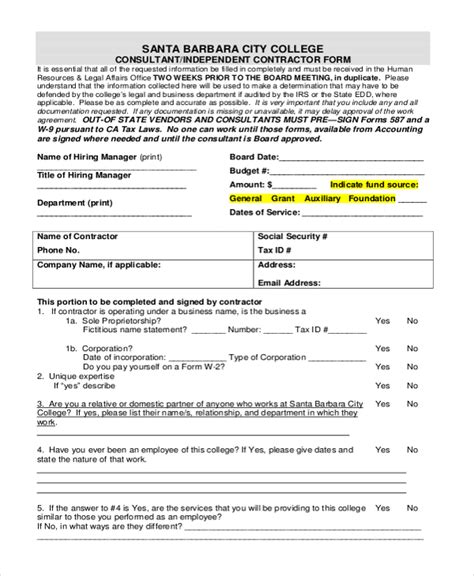 Free Fillable Independent Contractor Form Printable Forms Free Online