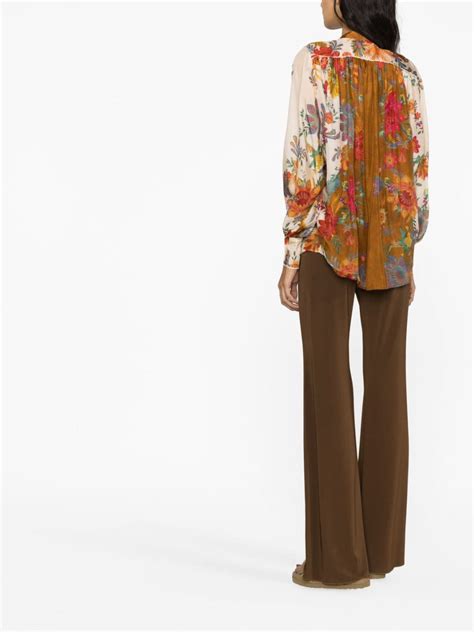 Zimmermann Ginger Floral Relaxed Fit Silk Blouse In Brown Modesens