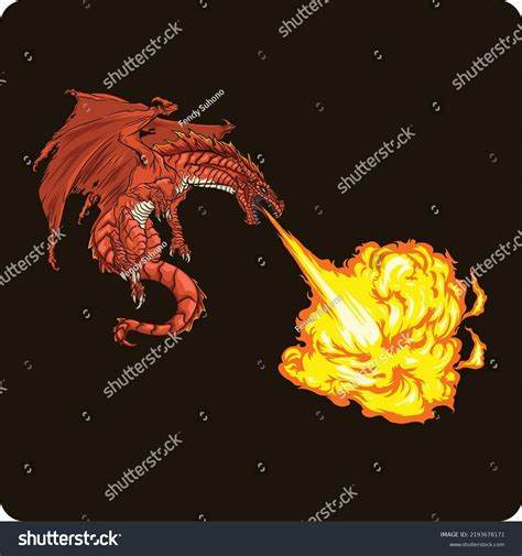 Red Dragon Spitting Fire Vector Illustration Stock Vector Royalty Free