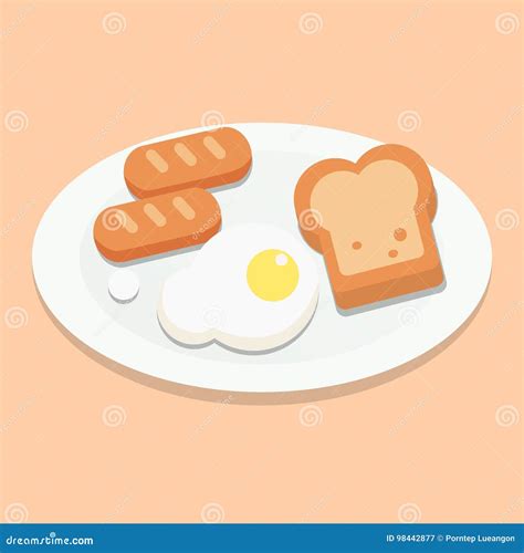 Breakfast With Eggs Bread And Sausages On Plate Stock Vector