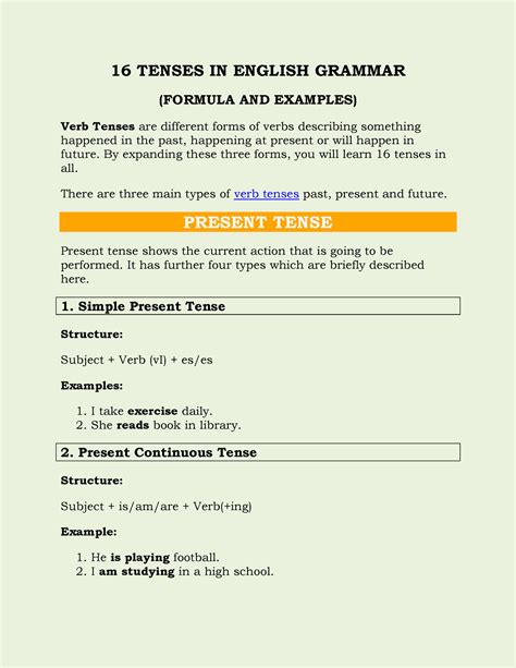 16 Tenses 16 Tenses In English Grammar Formula And Examples Verb