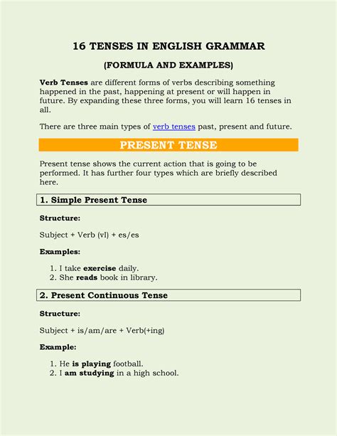 Tenses Tenses In English Grammar Formula And Examples Verb