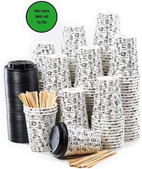 160 Vasos Desechables de Café Para Llevar Vasos Carton 360 ml 12