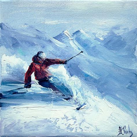 Skier giclée print painting Skiing mini winter snow ski christmas Ski