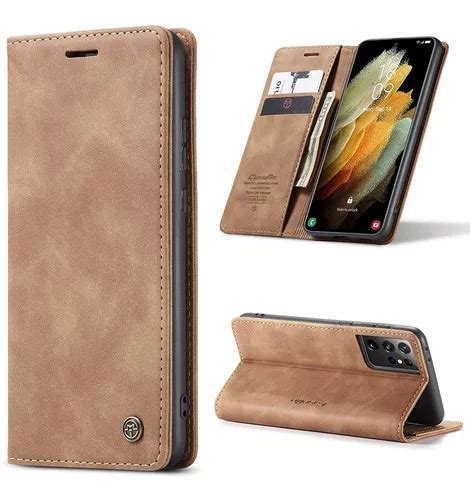 Funda De Piel Con Tapa Para Galaxy S21 S21 Plus E Ultra Color Marrón