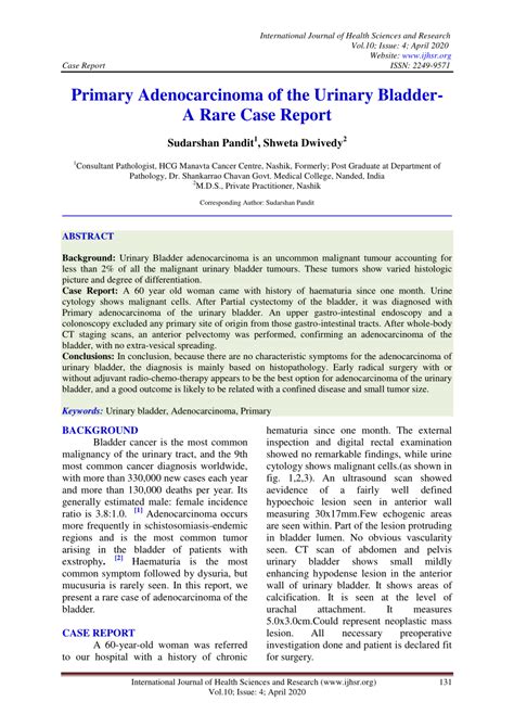 Pdf Primary Adenocarcinoma Of The Urinary Bladder A Rare Case Report