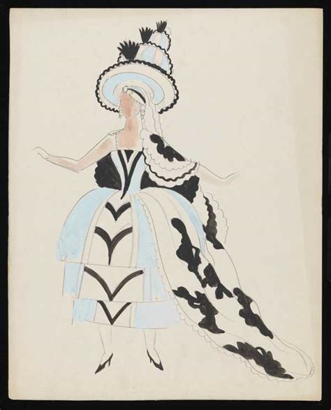 Untitled Costume Design Showing A Female Figure Wearing A Blue Black And White Dress With A