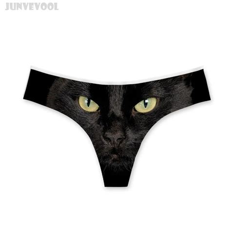 Sexy Thong Black Panties Sexy Lady Underwear D Cat Pussy Printed Women