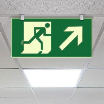 Photoluminescent Fire Exit Sign Ceiling Suspended Magnetic BS ISO