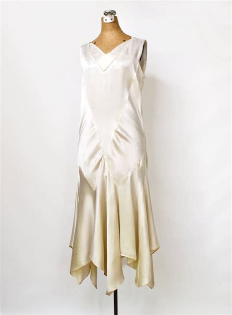 Vintage S Ivory Silk Flapper Wedding Dress Gem