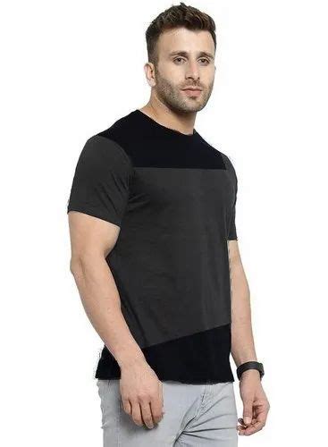 Black Striped Men Half Sleeves Cotton T Shirts Neck Type Round Size