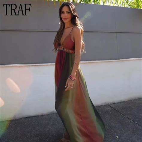 TRAF Striped Slip Maxi Dress Woman Pleated Long Dresses For Women Sexy