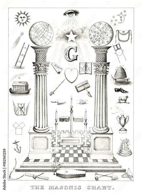 Ancient Reproduction Of Collection Of Masonic Symbols Old Illustration