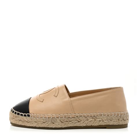 Chanel Lambskin Cc Espadrilles Beige Black Fashionphile