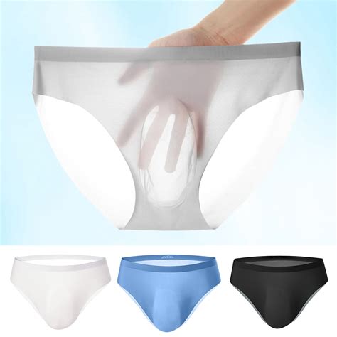 Ruhuadgb Summer Ultra Thin Ice Silk Sexy Men Briefs Translucent Low