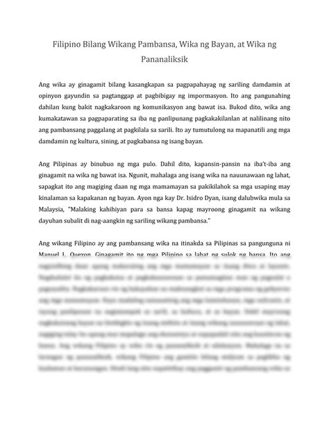 Sanaysay Tungkol Sa Wikang Filipino Bilang Wika Ng Pananaliksik Wikabansa Nbkomputer