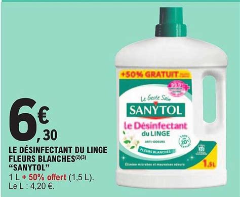 Promo Le Désinfectant Du Linge Fleurs Blanches sanytol chez E Leclerc