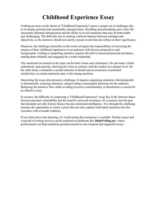 Childhood Experience Essay Pdf