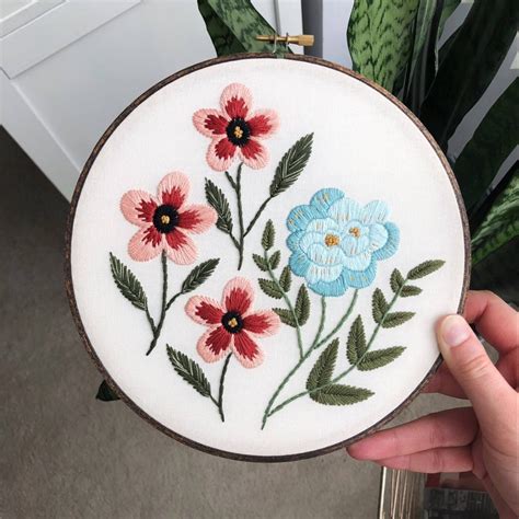 Floral Flowers Embroidery Hoop Art Hand Embroidered Home Etsy Sulaman